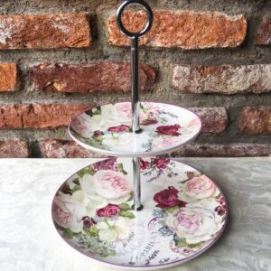 (RENTAL) 2 Tier Ceramic Floral Cupcake Stand