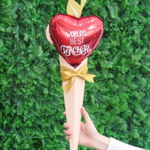 World’s Best Teacher Apple Foil Balloon Hand Bouquet