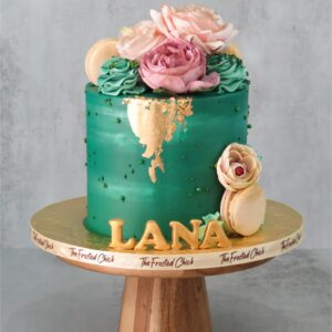 Elegant Emerald Gold Floral Cake