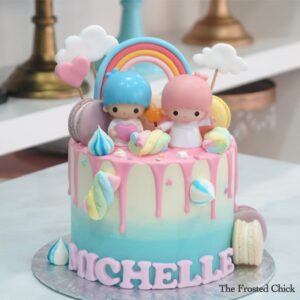Twin Rainbow Macaron Drip Cake