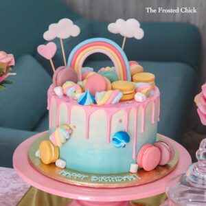 Pastel Rainbow x Macaron Drip Cake