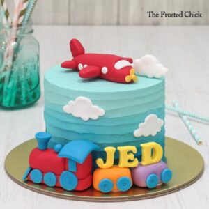 Plane & Train Transport Cake