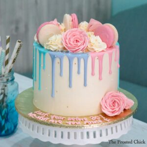 Rose & Macaron Pastel Drip Cake