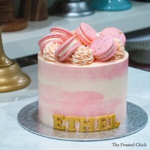 Gold Splatter Macaron Watercolor Cake